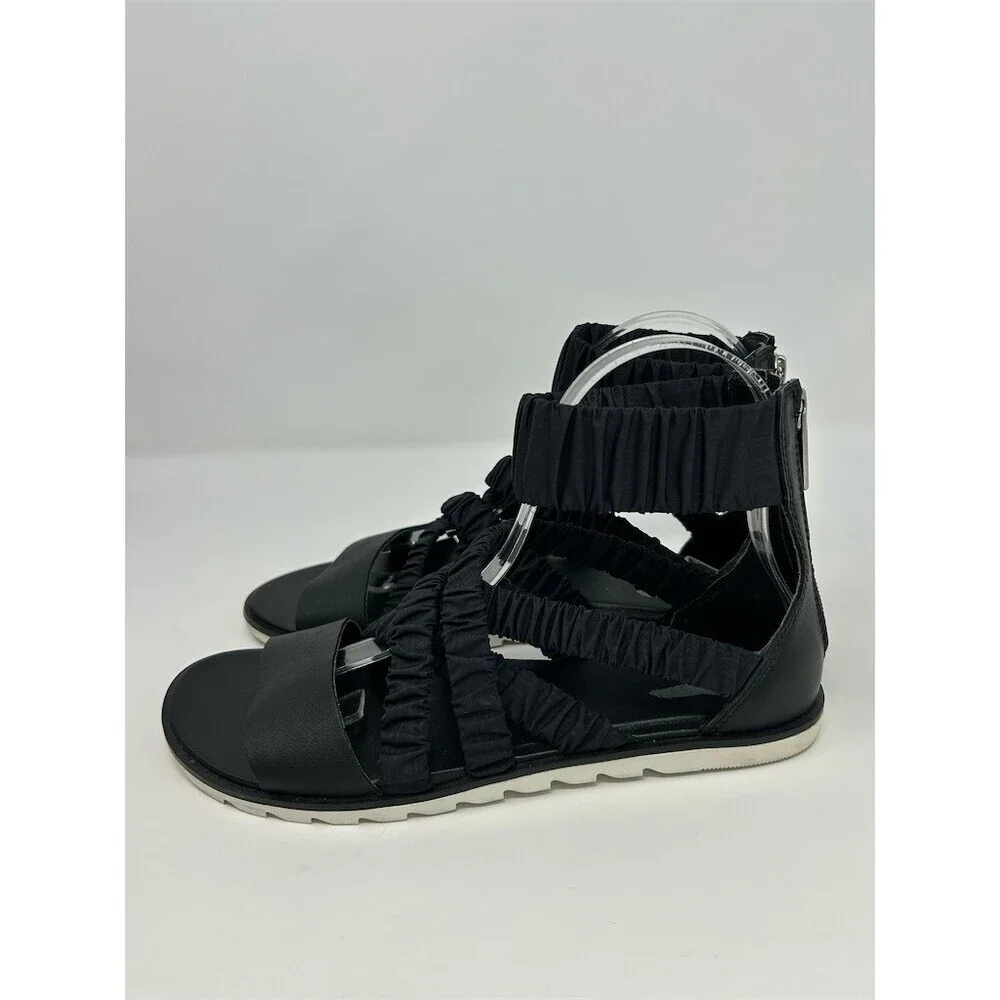 Sorel Ella II Sandals Womens Black Ruched Strappy Open Toe Ankle Strap Size 7